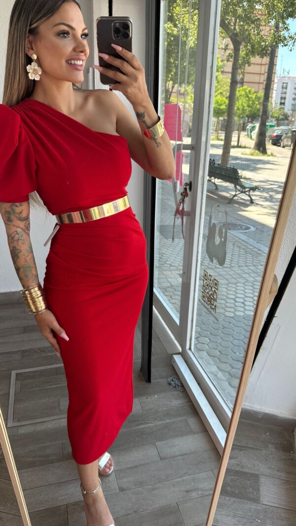 VESTIDO AGATA ROJO MANGA CORTA