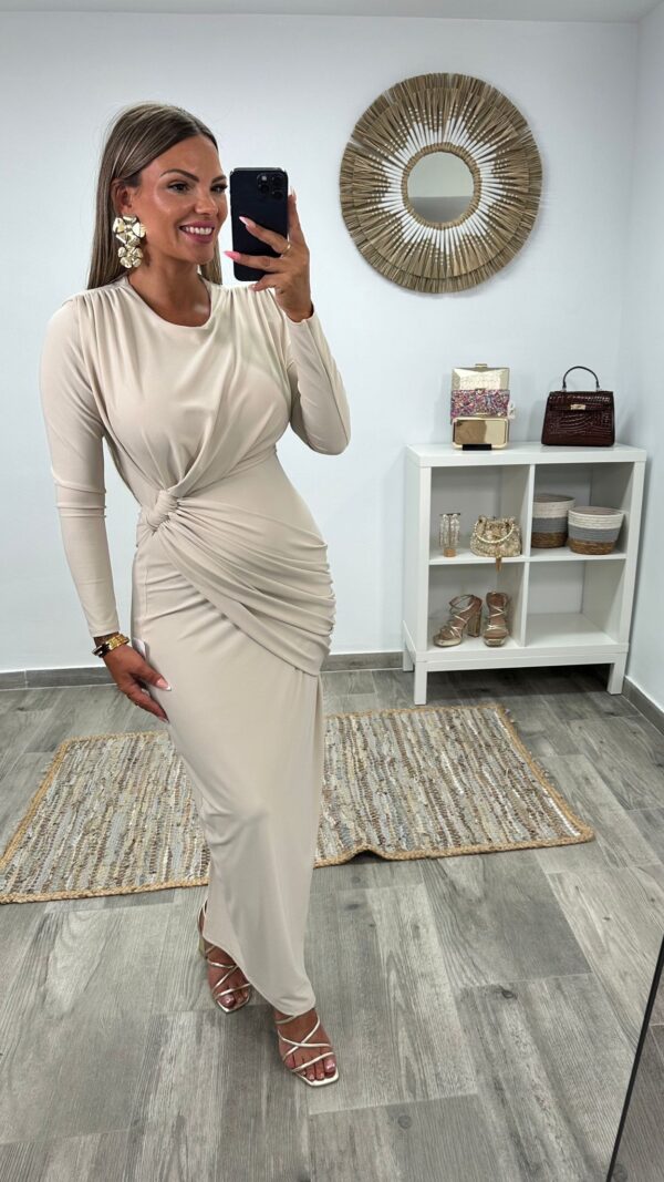 VESTIDO JOANA BEIGE MANGA LARGA