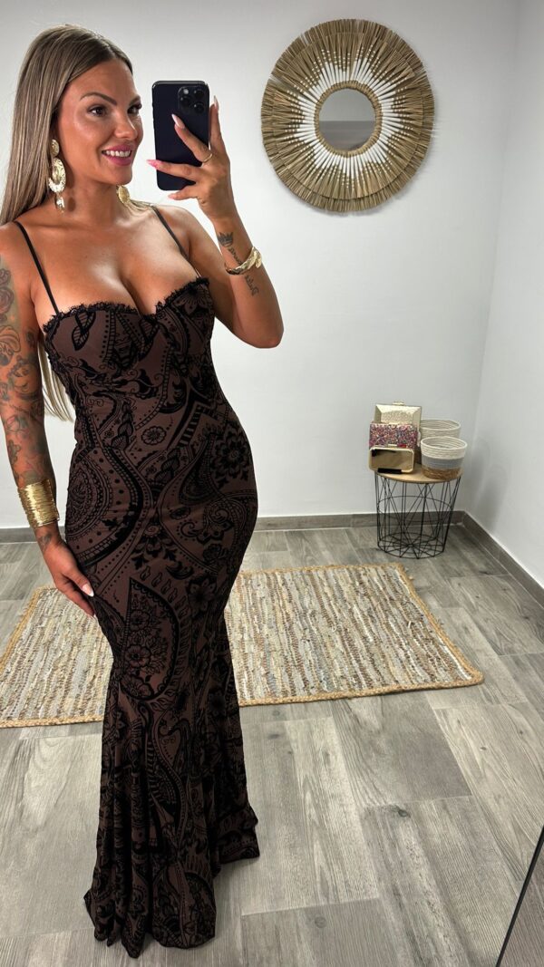 VESTIDO  ZULEICA TERCIOPELO CHOCOLATE